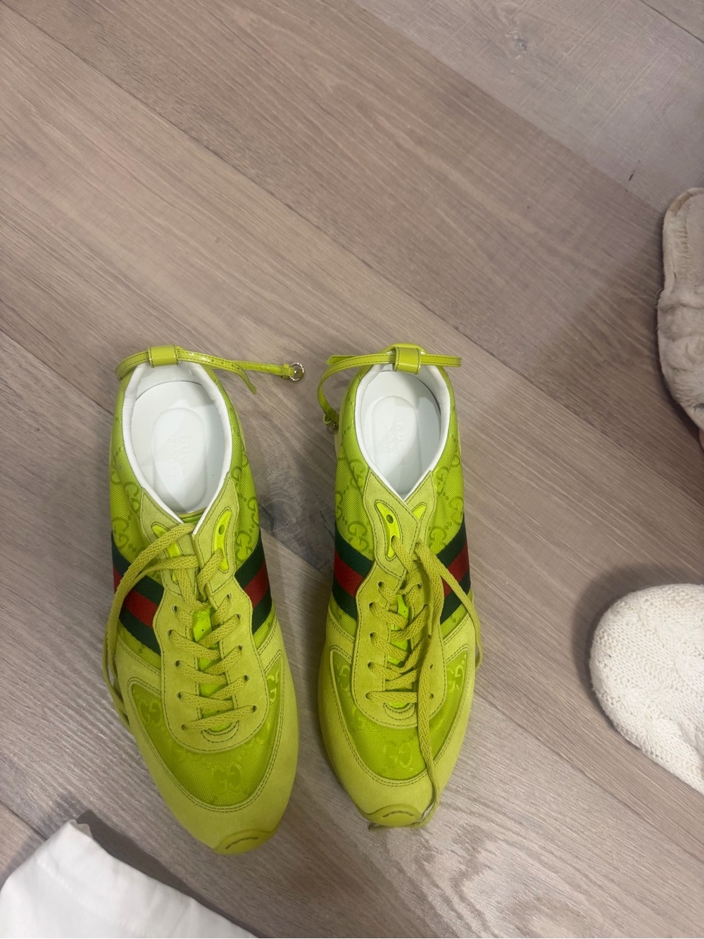 Gucci Lime Green Web Stripe Sneakers